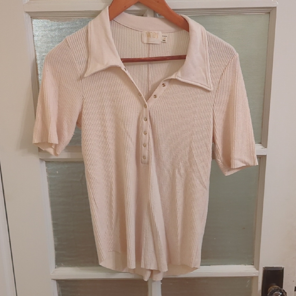 Nation LTD Cream Ribbed Button-Down Shirt